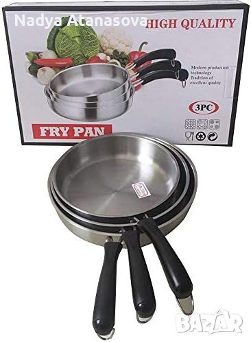 Комплект 3 броя тигани от неръждаема стомана с незалепващо покритие, снимка 1