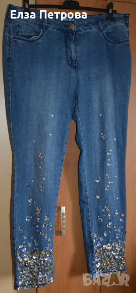 Дънки сини пролетно-летни, с големи камъни; 3XL÷4XL, снимка 1