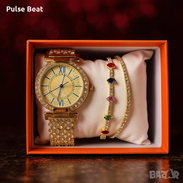 Дамски комплект 3-в-1: Елегантен часовник с две гривни в подаръчна кутия, снимка 1