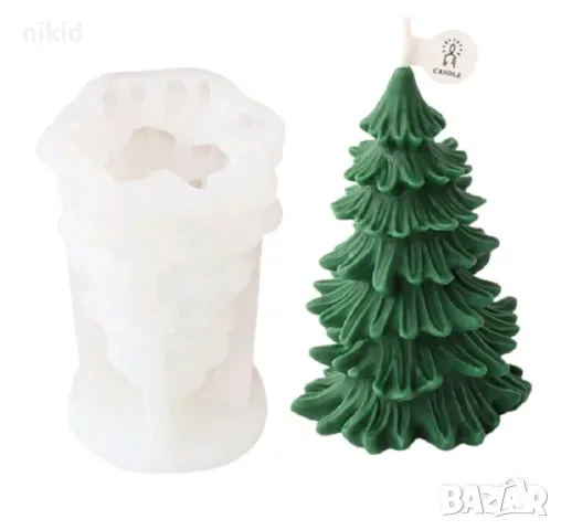 3D Елха Пърхава бор висока силиконов молд форма калъп фондан гипс шоколад свещ смола, снимка 2 - Форми - 48398248