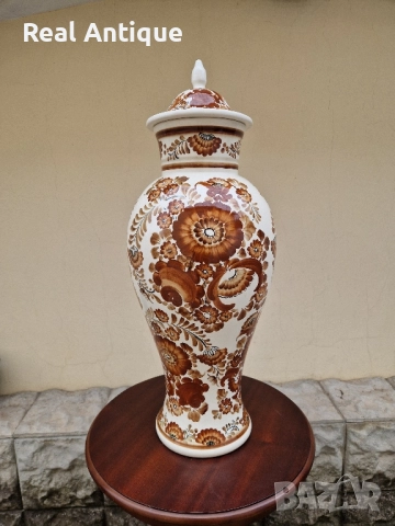 Рядка огромна антикварна колекционерска полска порцеланова ваза с капак , снимка 2 - Вази - 51882478