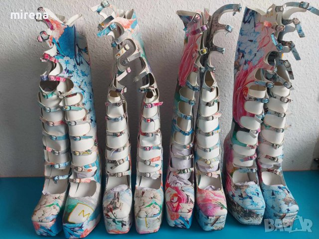 Аниме манга косплей ботуши на висока платформа, каишки, катарами, Nasty Gal, снимка 3 - Дамски ботуши - 42454406