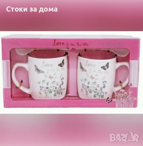 Комплект порцеланови чаши с лъжички, снимка 2 - Чаши - 49792638