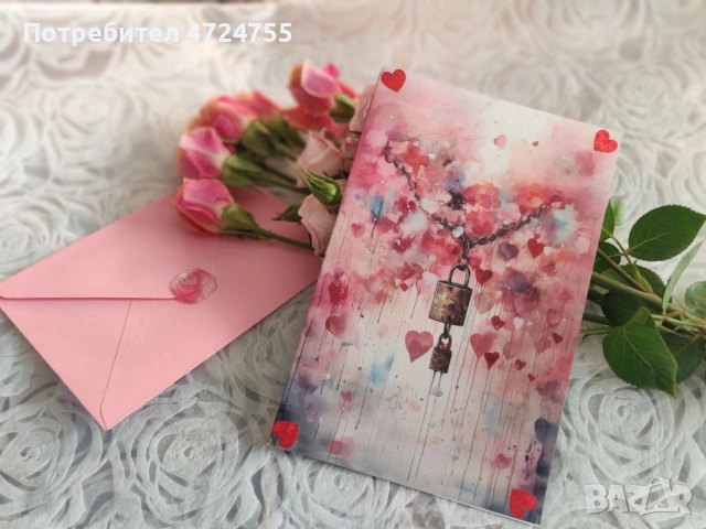 Ръчно изработена картичка с плик, снимка 7 - Романтични подаръци - 53296469