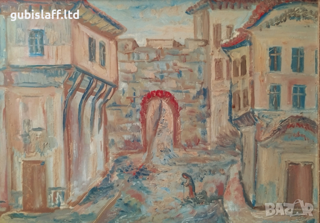 Kартина, "Изглед от Пловдив", худ. М. Михайлов, 1980 г., снимка 2 - Картини - 44574513