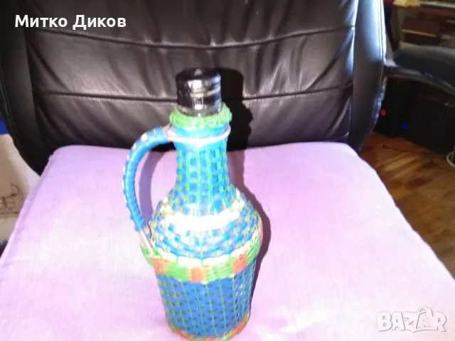 Плетено шише стъклено 0.500млл с дръжка, снимка 3 - Декорация за дома - 47750512