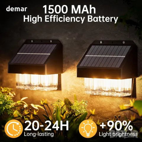 Соларни оградни лампи, външни, градински, IP67, 4 броя, топло бяло, 3 крушки, снимка 2 - Соларни лампи - 47519104