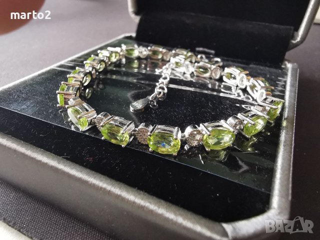  Елегантна сребърна 925 гривна с 17 Натурални Перидота и Циркони!, снимка 14 - Гривни - 40241647