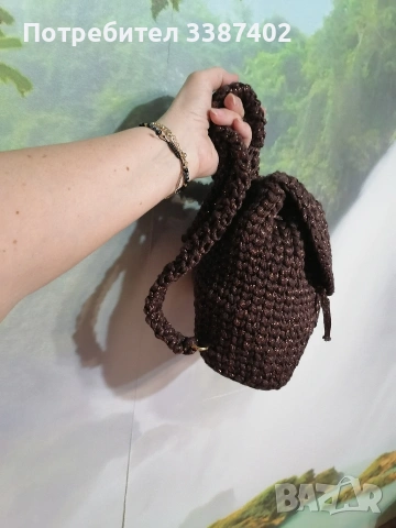 ръчно плетена раничка в кафяво с ламе, снимка 4 - Чанти - 54030217