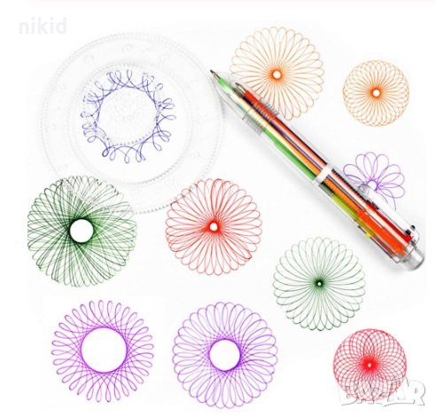 22 части спирограф линия линийки линии за чертежи графика рисуване красиви фигурки чертаене, снимка 3 - Други - 29709715