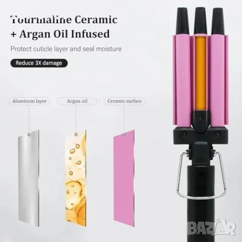 Нова Керамична маша за естествени вълни регулируема температура, удобна за пътуване, снимка 4 - Маши за коса - 49956866