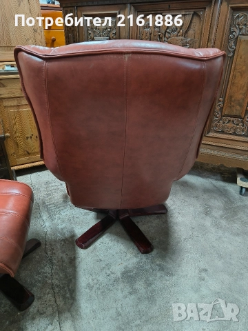 Кресло с отоманка от естествена кожа , снимка 4 - Дивани и мека мебел - 52885907