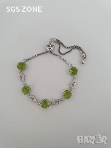 СРЕБЪРНА ГРИВНА СЪС СИН ИЛИ РОЗОВ ТОПАЗ И ПЕРИДОТ 925, снимка 7 - Гривни - 52367480