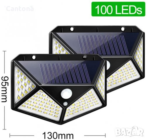 СОЛАРЕН ПРОЖЕКТОР С 100 LED ДИОДА ЗА СТЕНЕН МОНТАЖ С PIR ДАТЧИК ЗА ДВИЖЕНИЕ CL-162, снимка 3 - Къмпинг осветление - 30062726