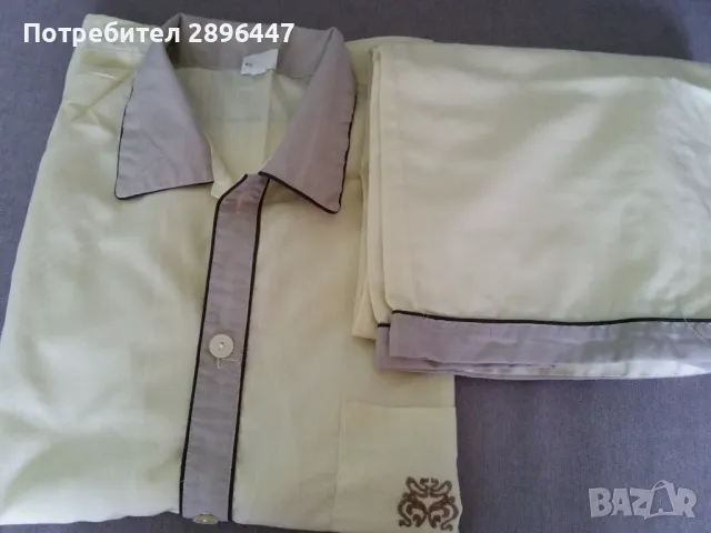 Мъжка пижама, финна материя, памук, бледо жълта, снимка 2 - Бельо - 48112423