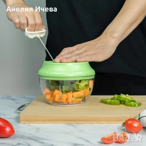 Механичен пластмасов ръчен чопър с въже за смилане на храна