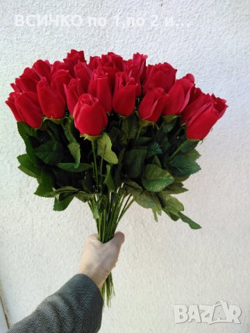 Изкуствени цветя-рози червени плюш, снимка 5 - Изкуствени цветя - 32013481