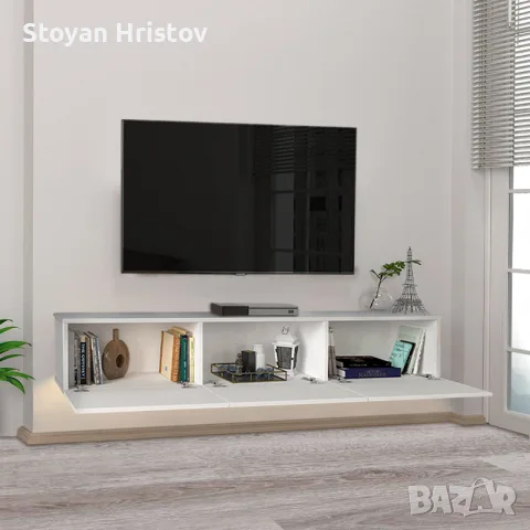 ТВ ШКАФ за телевизор с LED осветление в бял цвят 180×29.5×29.5cm., снимка 5 - Шкафове - 55793147