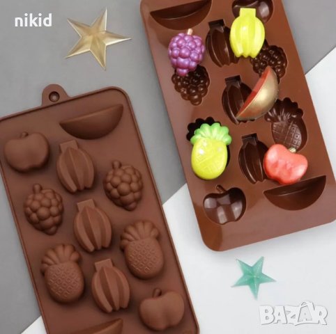 Микс плодове ананас банан ябълка резен силиконов молд форма фондан шоколадови бонбони гипс лед
