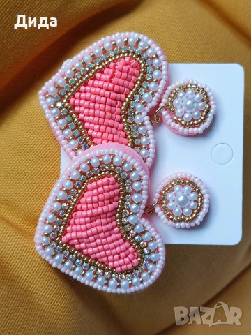 Красиви обеци - "Розово сърце", снимка 2 - Обеци - 53948382