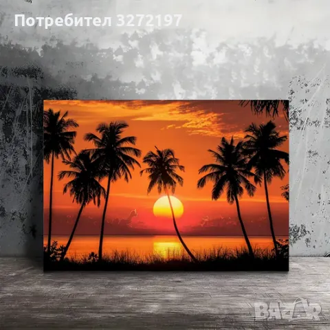 Картина на платно с дървена рамка-Залез слънце,океан,палми, снимка 10 - Картини - 48968263