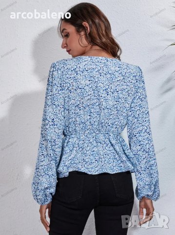 Дамска шифонена риза с карирана флорална щампа с V-образно деколте, 4цвята - 023, снимка 12 - Ризи - 39712876