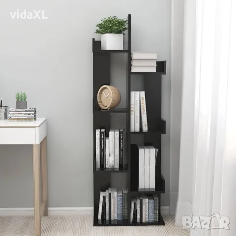vidaXL Библиотека, черна, 48x25,5x140 см, инженерно дърво, снимка 3 - Ракли - 56147877