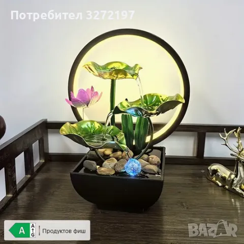 USB 3-степенен релаксиращ настолен,водопад-фонтан,LED пръстеновидна светлина за декорация