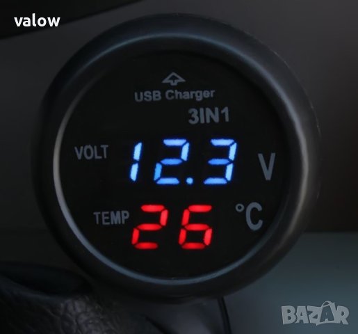Тестер, зарядно устройство,  волтметър и термометър за кола 12/24VDC, снимка 3 - Друга електроника - 42206491
