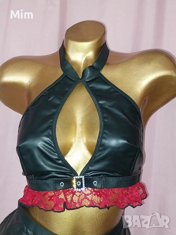 3/4XL К-т Кожено Бюстие,прашка и много къса пола , снимка 10 - Корсети, бюстиета, топове - 53299797
