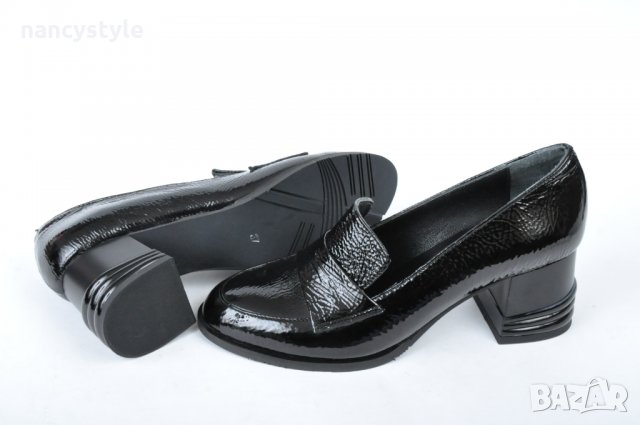 НОВО! Лачени дамски обувки с нисък ток, снимка 4 - Дамски елегантни обувки - 38547684