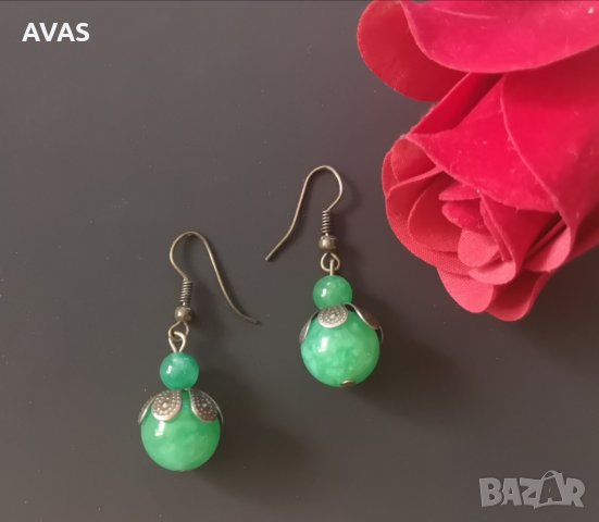 Винтидж обеци със зелен авантюрин , снимка 3 - Обеци - 29903794