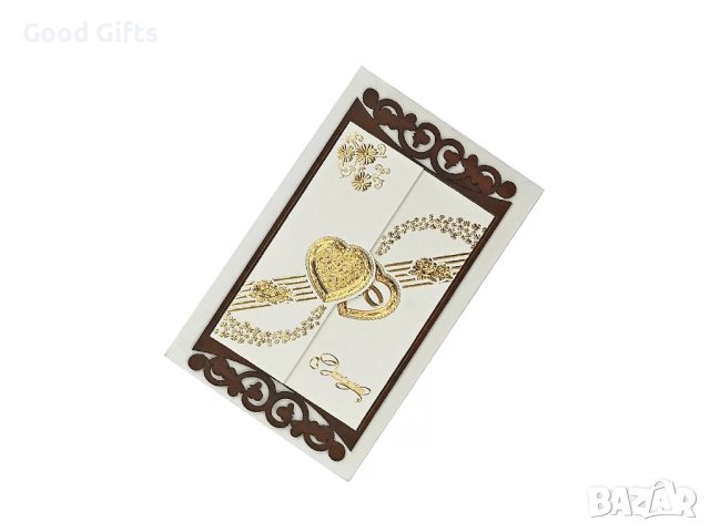 Дървена картичка Луксозни сърца GOLD, снимка 1 - Сувенири от дърво - 39872645