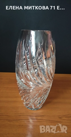 Тежка и голяма овална ваза ръчно рязан кристал, снимка 4 - Вази - 52900502