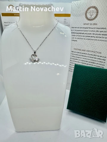 Сребърно колие с мойсанит (Диамант) 1 карат, снимка 3 - Колиета, медальони, синджири - 51370958