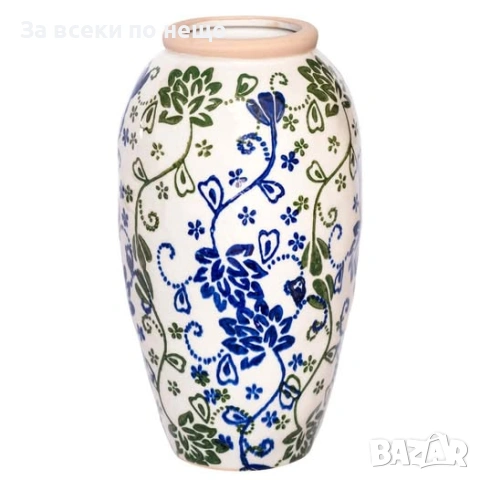 Керамична ваза с флорален мотив – синьо и зелено Код P2034