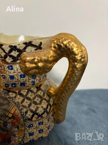 Vintage Satsuma декоративна кана – ръчно рисувана, Япония, снимка 4 - Декорация за дома - 54084611