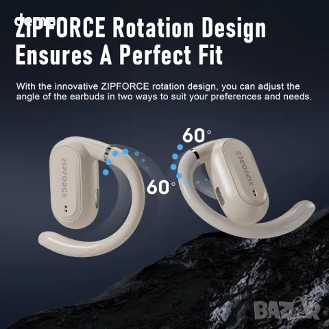 ZIPFORCE безжични слушалки с отворено ухо, Bluetooth 5.3, IPX6, жълти, снимка 6 - Безжични слушалки - 47333438