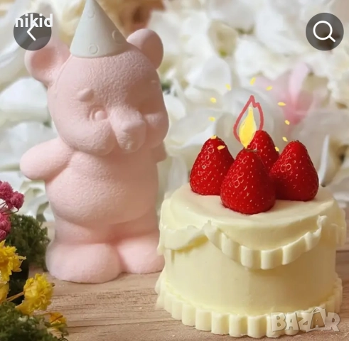 3d изправено Мече с празнична шапка силиконов молд форма фондан шоколад смола гипс свещ