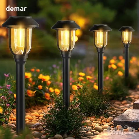DERAYSION Комплект от 6 соларни лампи за градина - 3000K автоматично включване/изключване, снимка 1