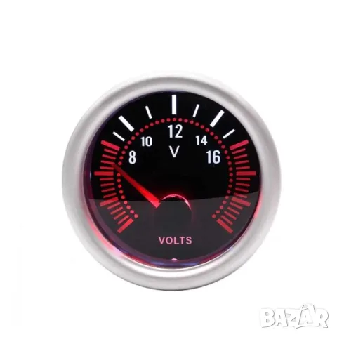 Черен автомобилен волтметър 8V-16V 52 mm с LED осветление