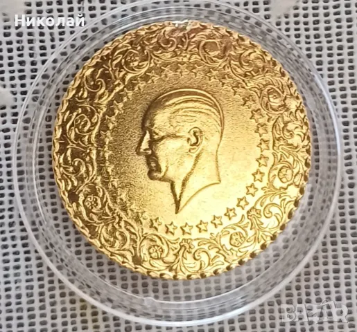 Златна турска монета 50 куруша 3.54 гр., снимка 1