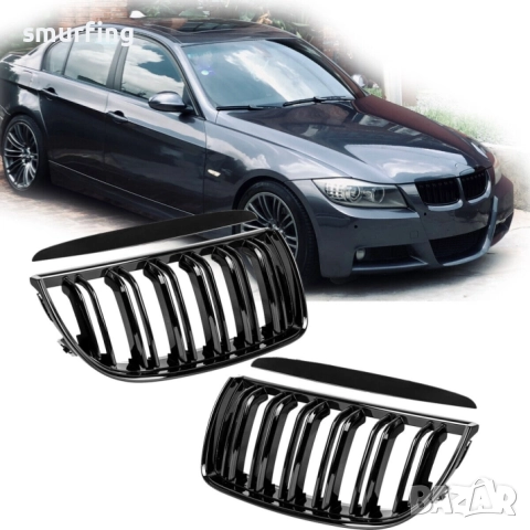 Бъбреци с двойни ребра черен лак за BMW серия 3 E90, E91 2005-2008