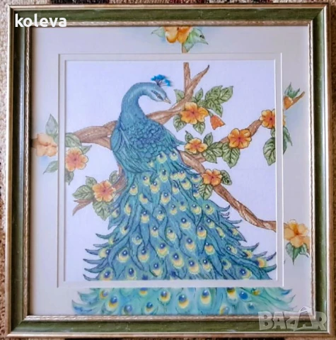 Рамкиран гоблен Паун, снимка 2 - Декорация за дома - 51178357