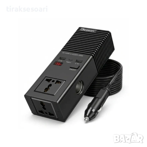 Инвертор 12V/24V към 220V 200W с USB и Type-C автомобилен преобразувател 1665