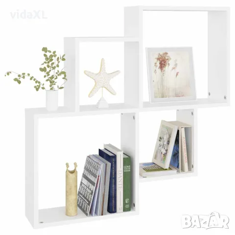 vidaXL Стенен кубичен рафт, бял, 80x15x78,5 см, инженерно дърво, снимка 5 - Ракли - 56147790