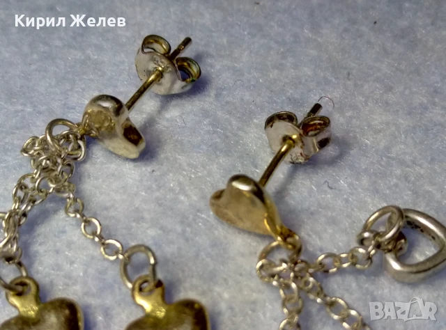 ПРЕКРАСНИ НЕЖНИ ПОСРЕБРЕНИ ОБЕЦИ СЪРЧИЦА от БЛАГОРОДНА СТОМАНА с ЖЪЛТА ПОЗЛАТА и ПЕЧАТИ 925 49443, снимка 2 - Обеци - 50530875