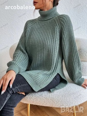 Дамски ежедневен широк пуловер с висока яка и цепка, 5цвята, снимка 16 - Блузи с дълъг ръкав и пуловери - 42911716