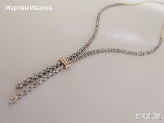Златно колие с цирконий бяло и жълто злато , снимка 7 - Колиета, медальони, синджири - 40097469