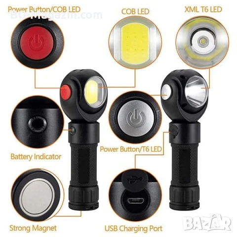 Мощен LED акумулаторен работен фенер с червена светлина за лов риболов къмпинг палатка аварии кола, снимка 2 - Къмпинг осветление - 51027718